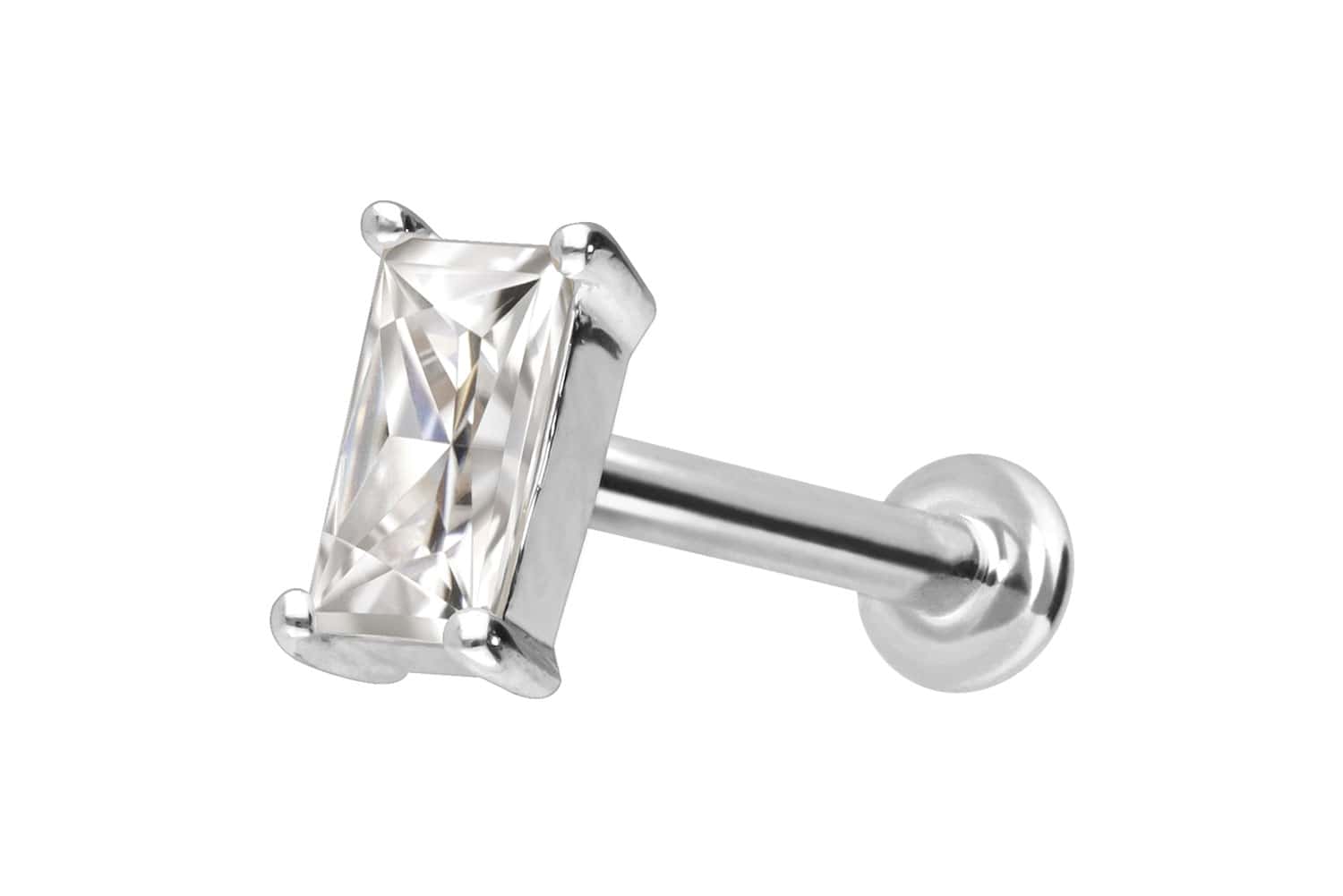 14 Karat Gold Labret Piercing mit Innengewinde MOISSANIT-RECHTECK